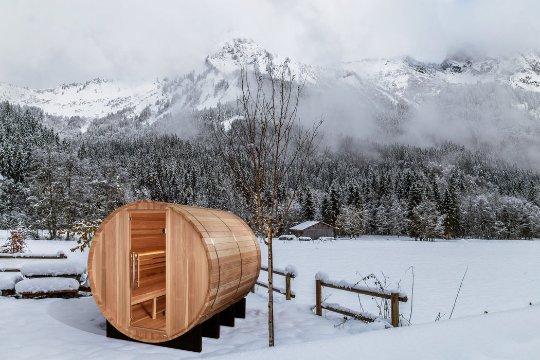 Outdoor Barrel Steam Sauna  6-Person "Klosters" Traditional Sauna
